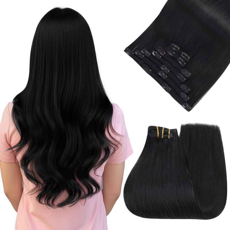 Easyouth 22 Inch Clip in Hair Extensions Human Hair Black Hair Extensions Real Human Hair Clip ins Jet Black Clips on Hair Extension Human Hair Ease of Use 120G 7Pcs